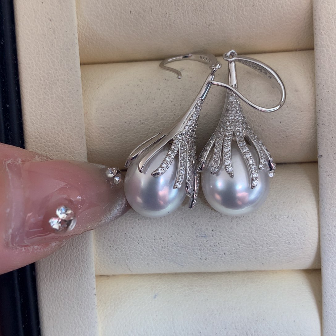 海水珍珠耳饰银S925镶嵌