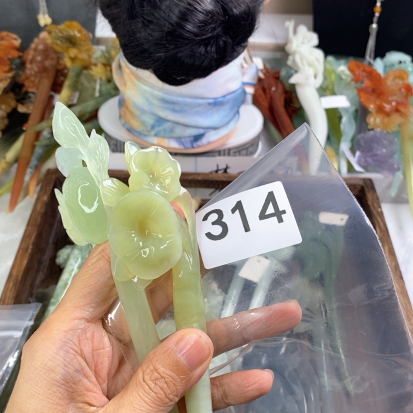 【闪购商品】岫玉发饰未镶嵌风***心