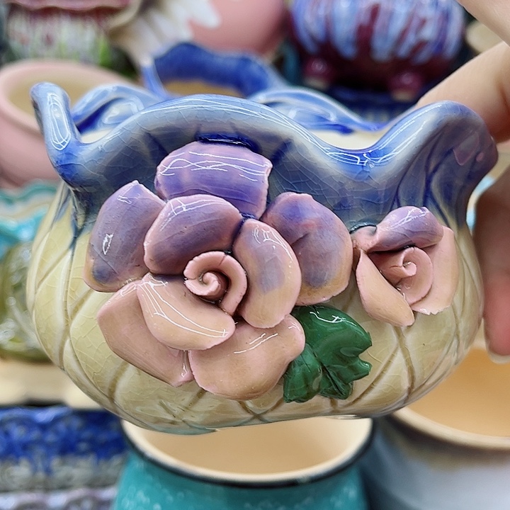 多肉绿植陶瓷花盆9.9包邮，有孔