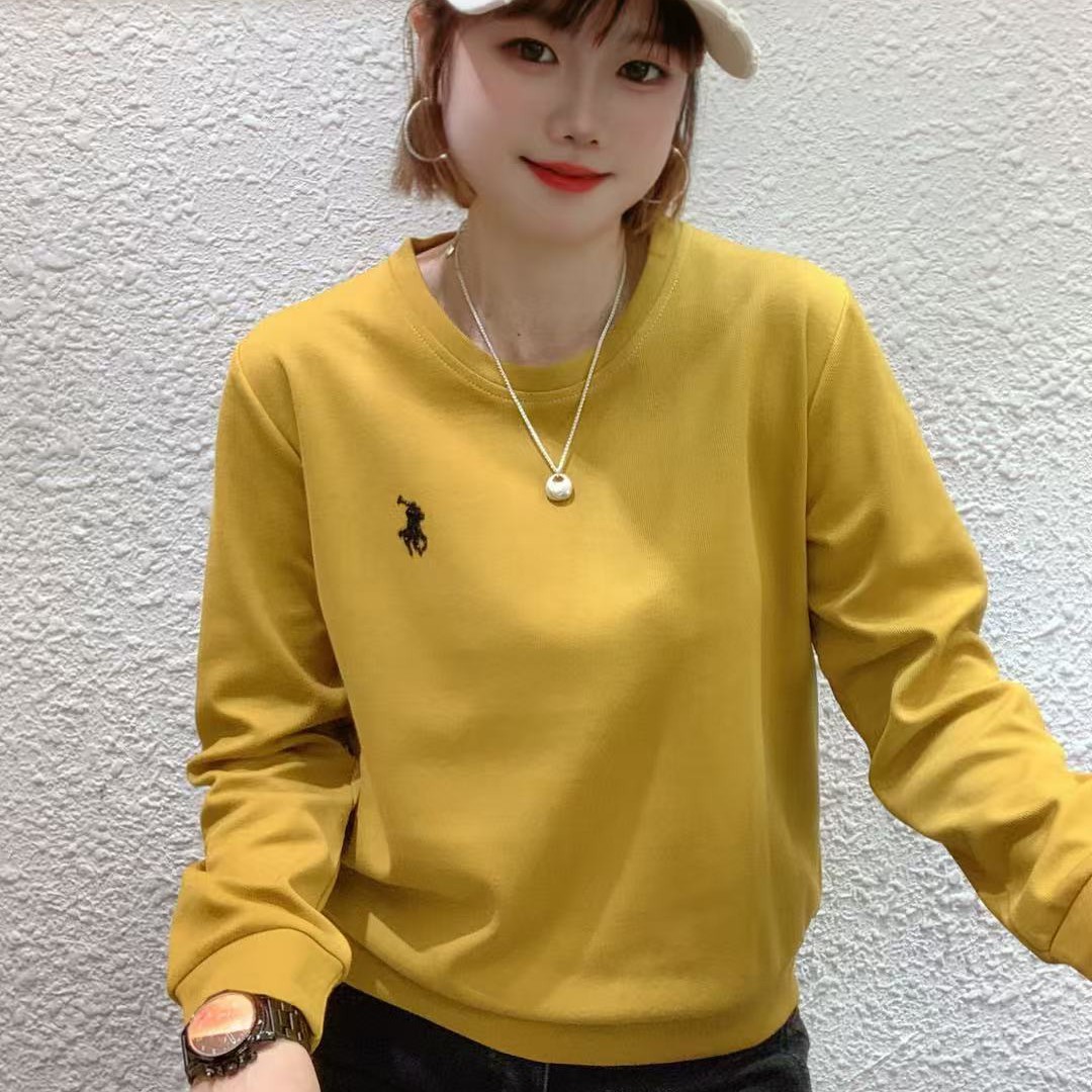 (柳子)111秋冬新款休闲圆领长袖洋气时尚宽松简约T恤减龄纯色上衣