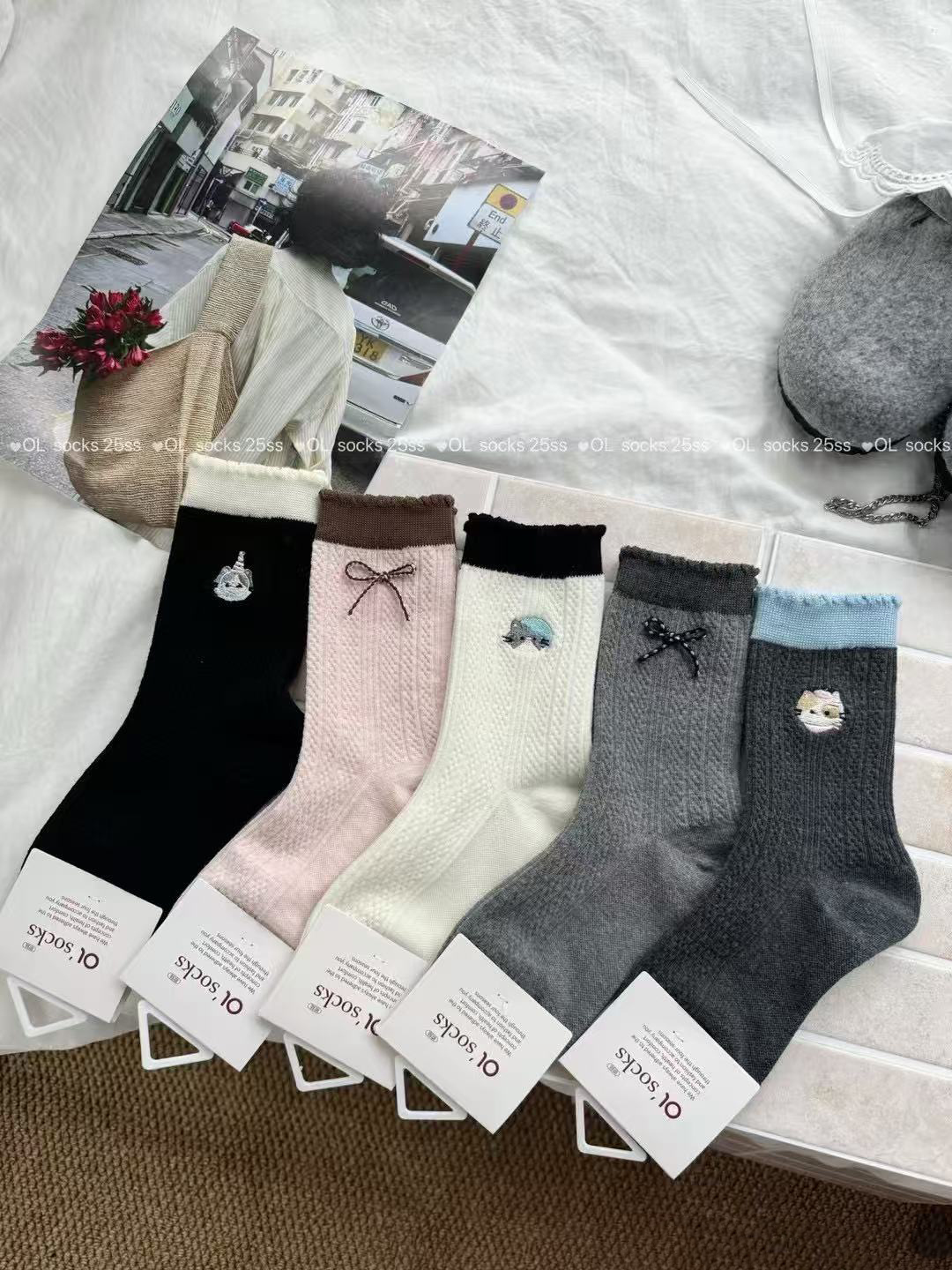 提花中筒刺绣公主风女速干中筒袜冬季美腿塑形透气