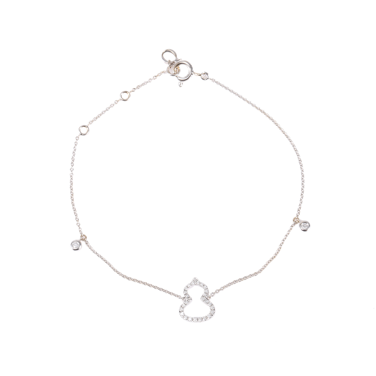 99新 Qeelin 新粉【小花念念】葫芦 满钻镂空 手链 18K白金/钻石