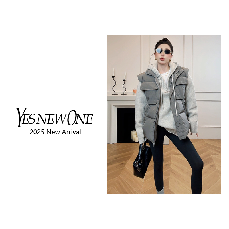 【大蟲家】休闲工装风白鸭绒马甲立体大口袋立领马夹外套  2025冬季