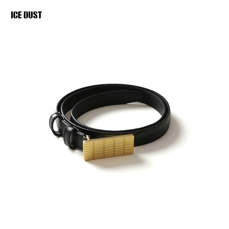 ICEDUST 25春夏系列方形烫金LOGO装饰复古简约牛皮革细款腰带女士
