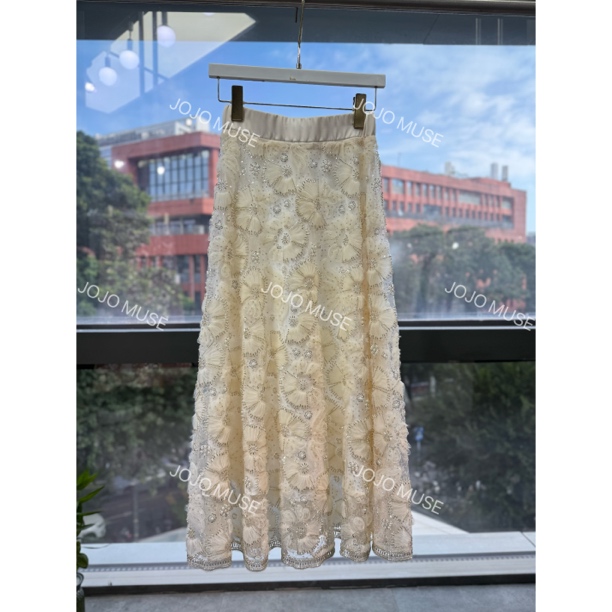 JOJO MUSE【浮生未晚】早秋新款重工国风立体花朵亮片半身裙