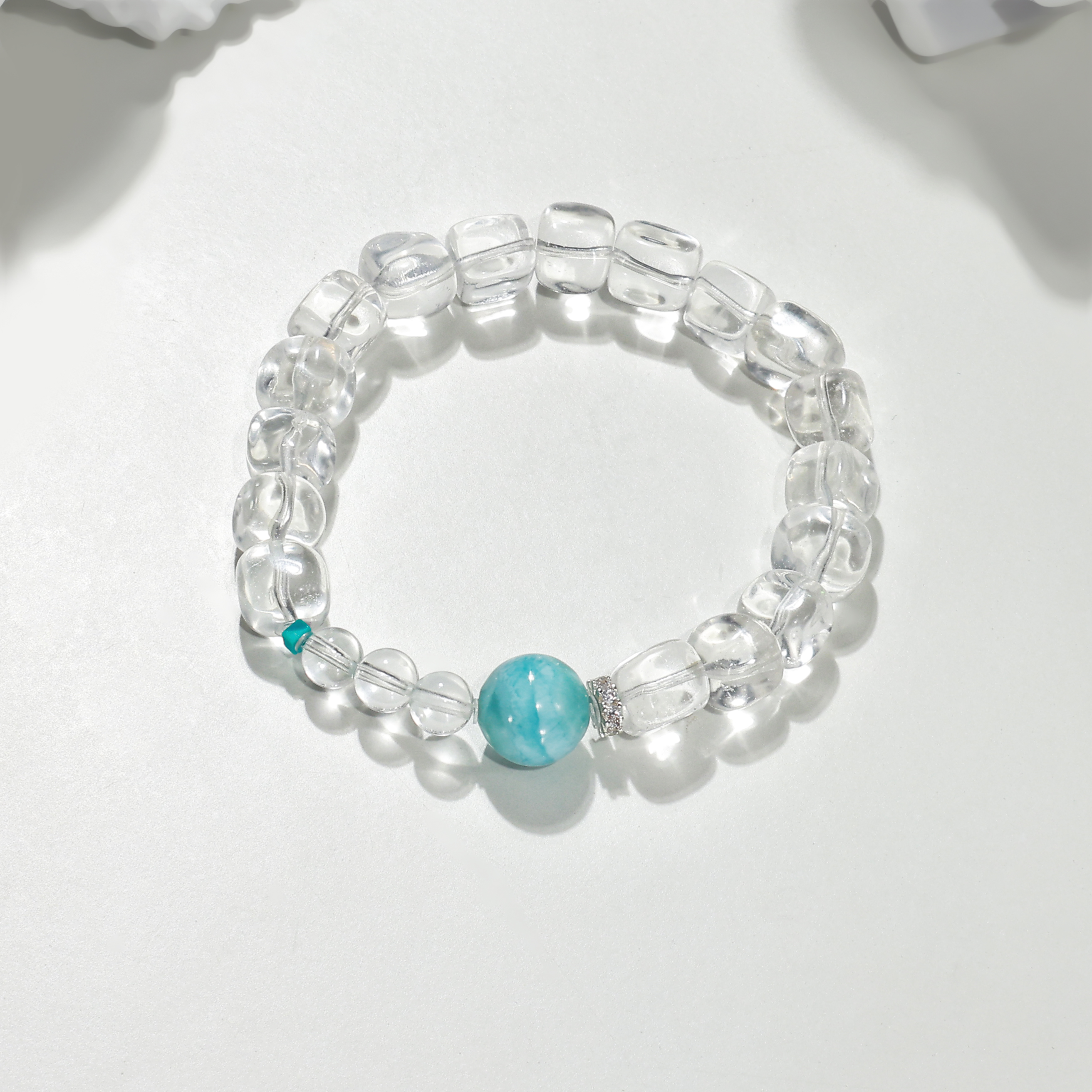 【冰川】海纹石白水晶天然水晶设计款手串