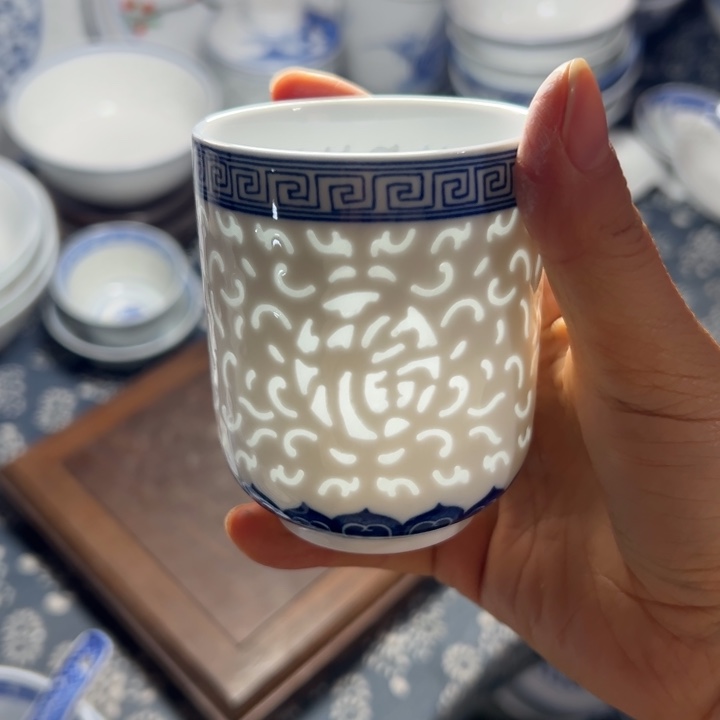 陶雕刻双福茶杯150毫升