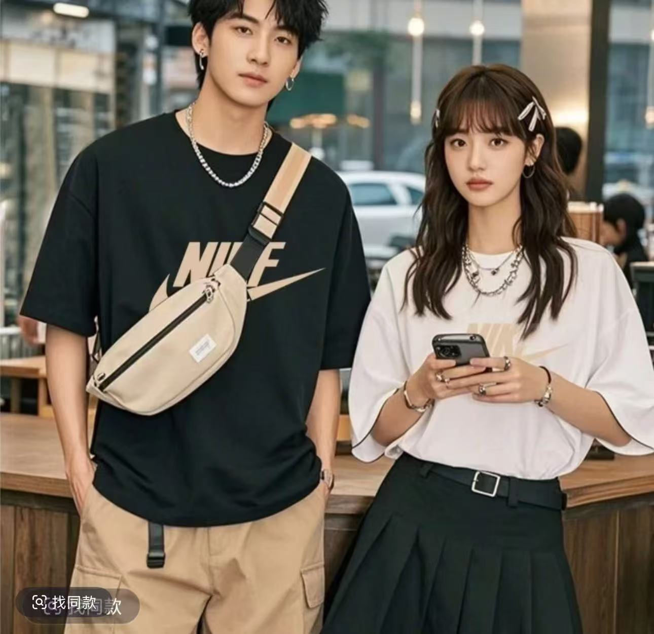 短袖时尚百搭潮流情侣休闲潮流ins半袖圆领印花夏季男女同款T恤