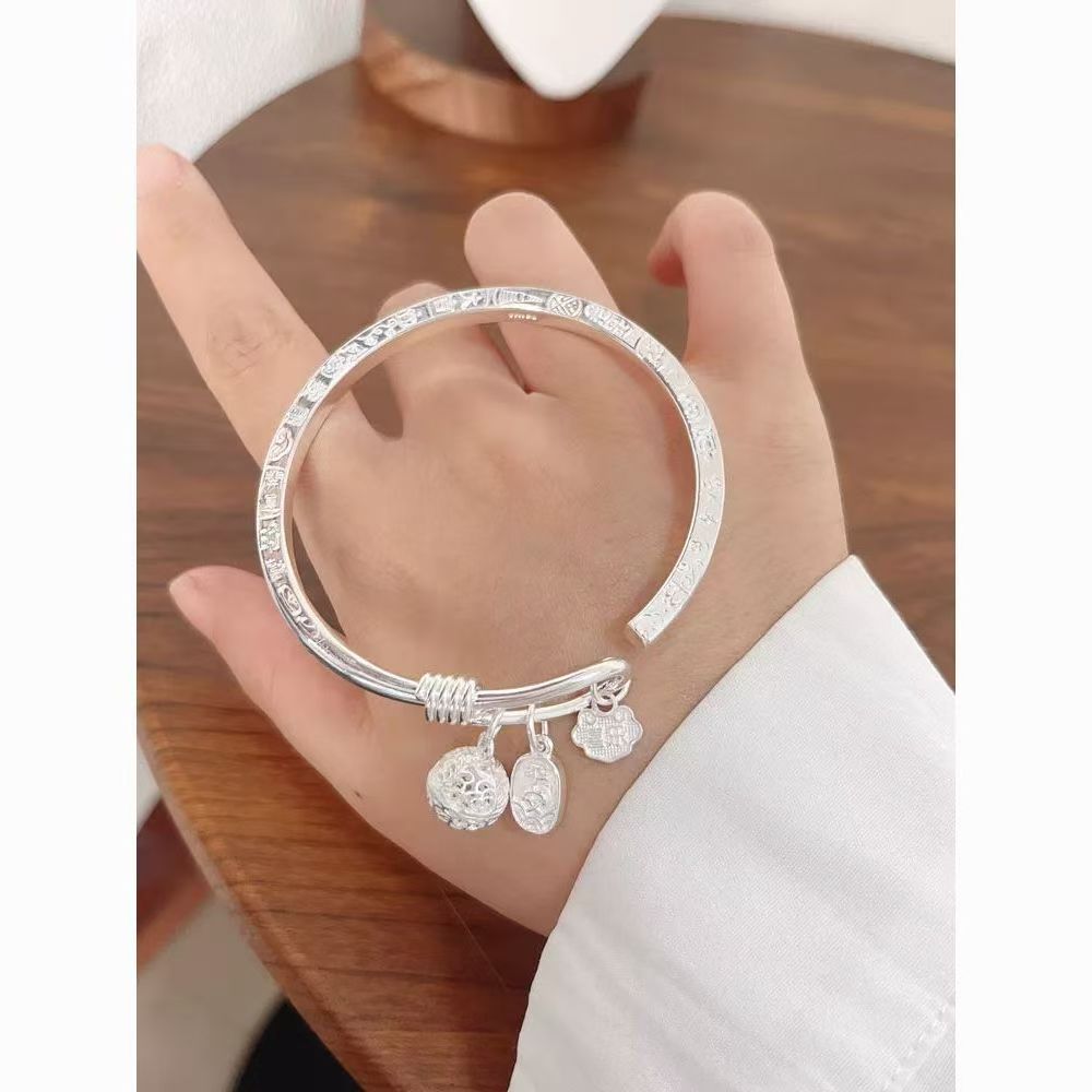 足银手镯  足银手镯 足银s9999 吉言绣球开口手镯