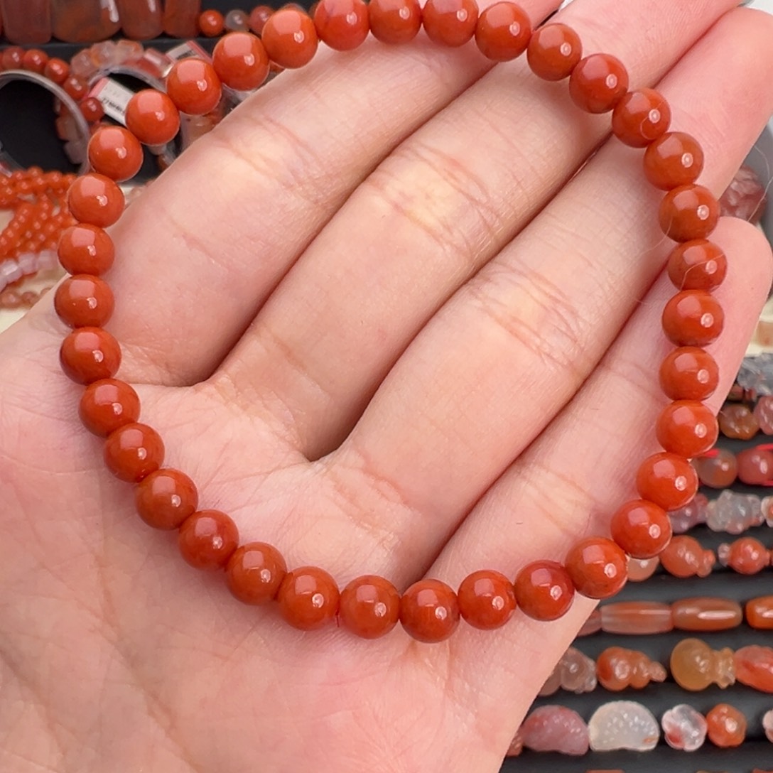 南红玛瑙未镶嵌颈饰满肉满色柿子红单圈卡5+