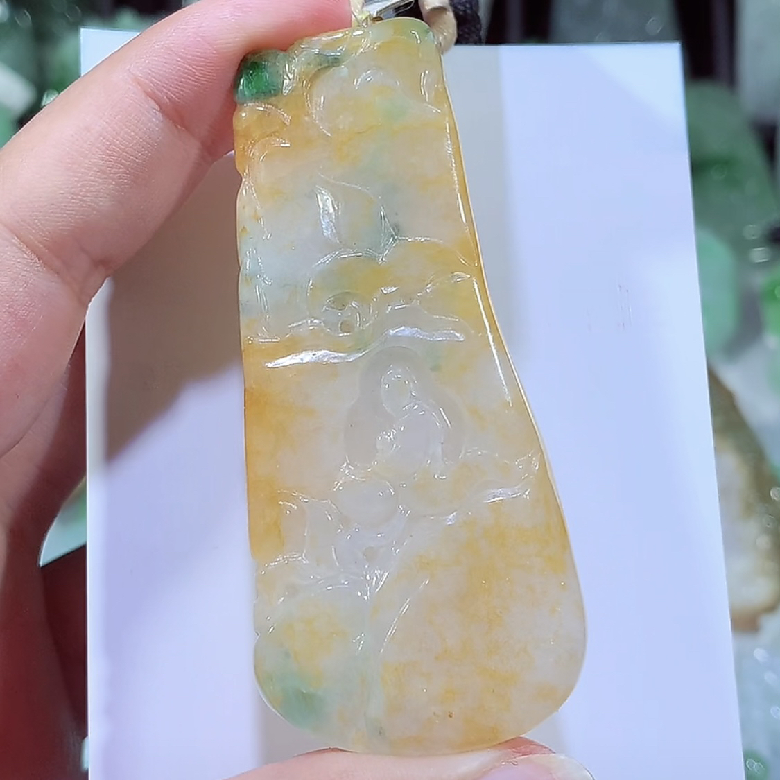 缅甸天然A货翡翠黄加绿悟道无相观音吊坠