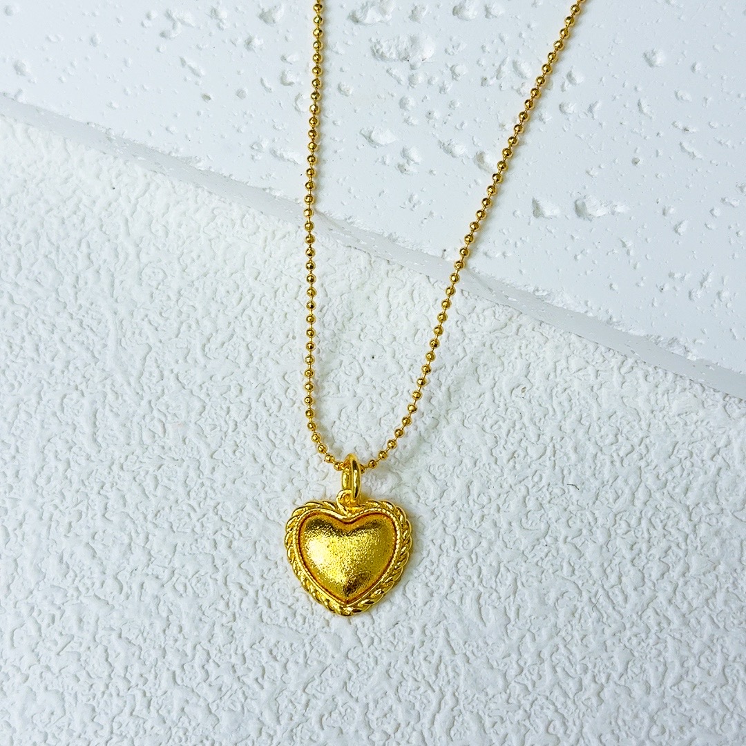 精工拉丝爱心闪豆项链-393