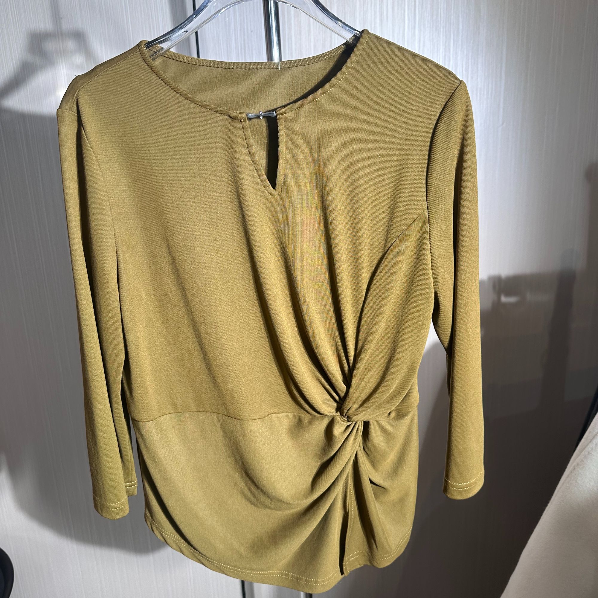 洋气百搭不规则设计长袖T恤修身收腰显瘦上衣衬衫