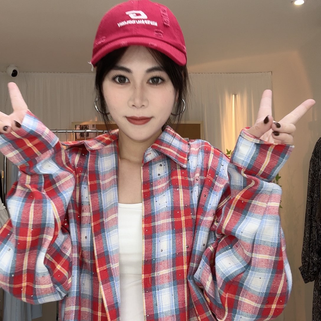设计感亮闪格子衬衫外