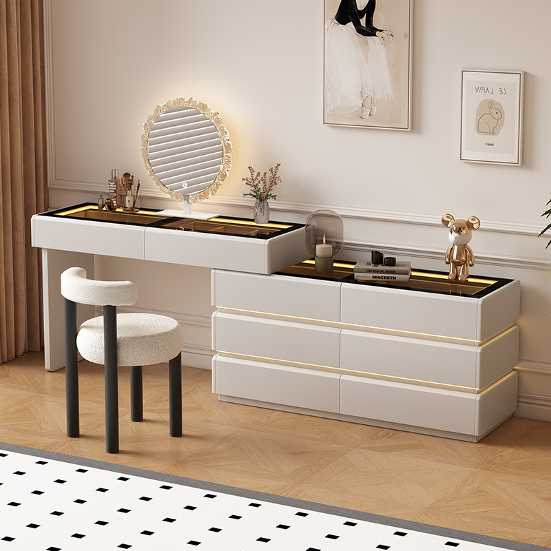 （双旦狂欢季）ENF级智能梳妆台奶油风化妆桌可伸缩床尾柜六斗柜