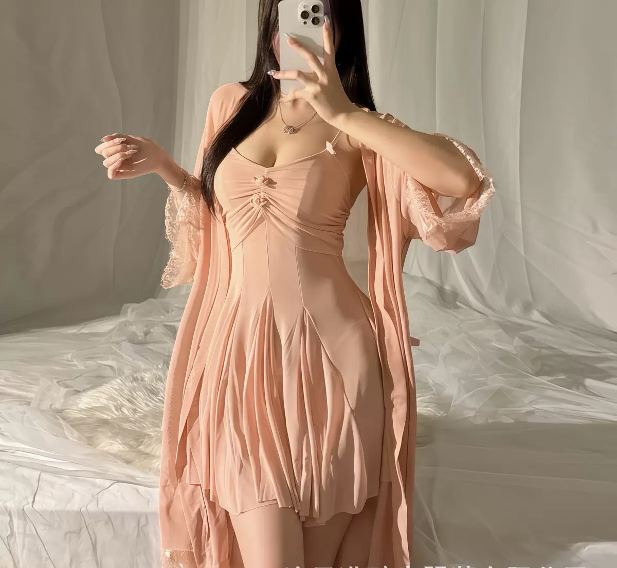 （姐夫定制）夏季新款家居大码吊带网纱睡裙美背薄款蕾丝