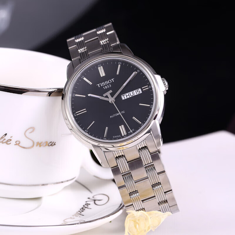 99新 Tissot/天梭 经典恒意海星系列，黑色皮带款钢带款机械表