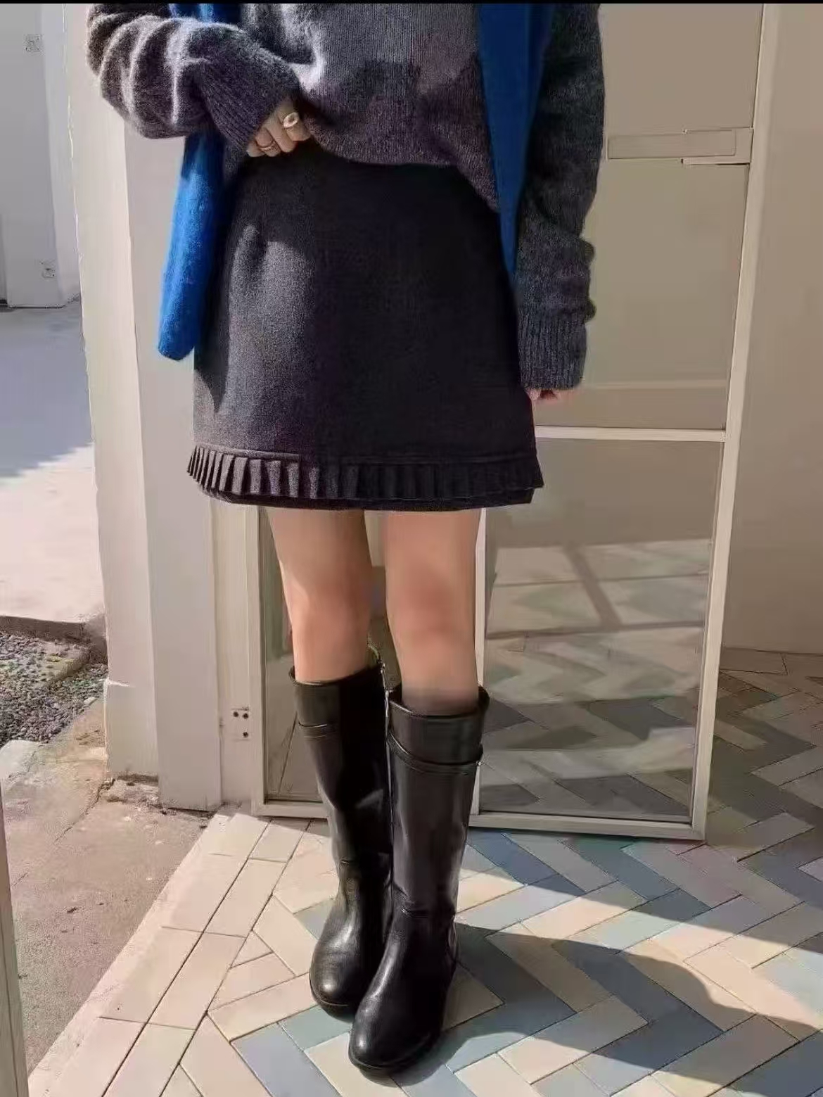 aBL滨莉家【9039】秋冬韩版木耳边小众防走光呢子半身裙