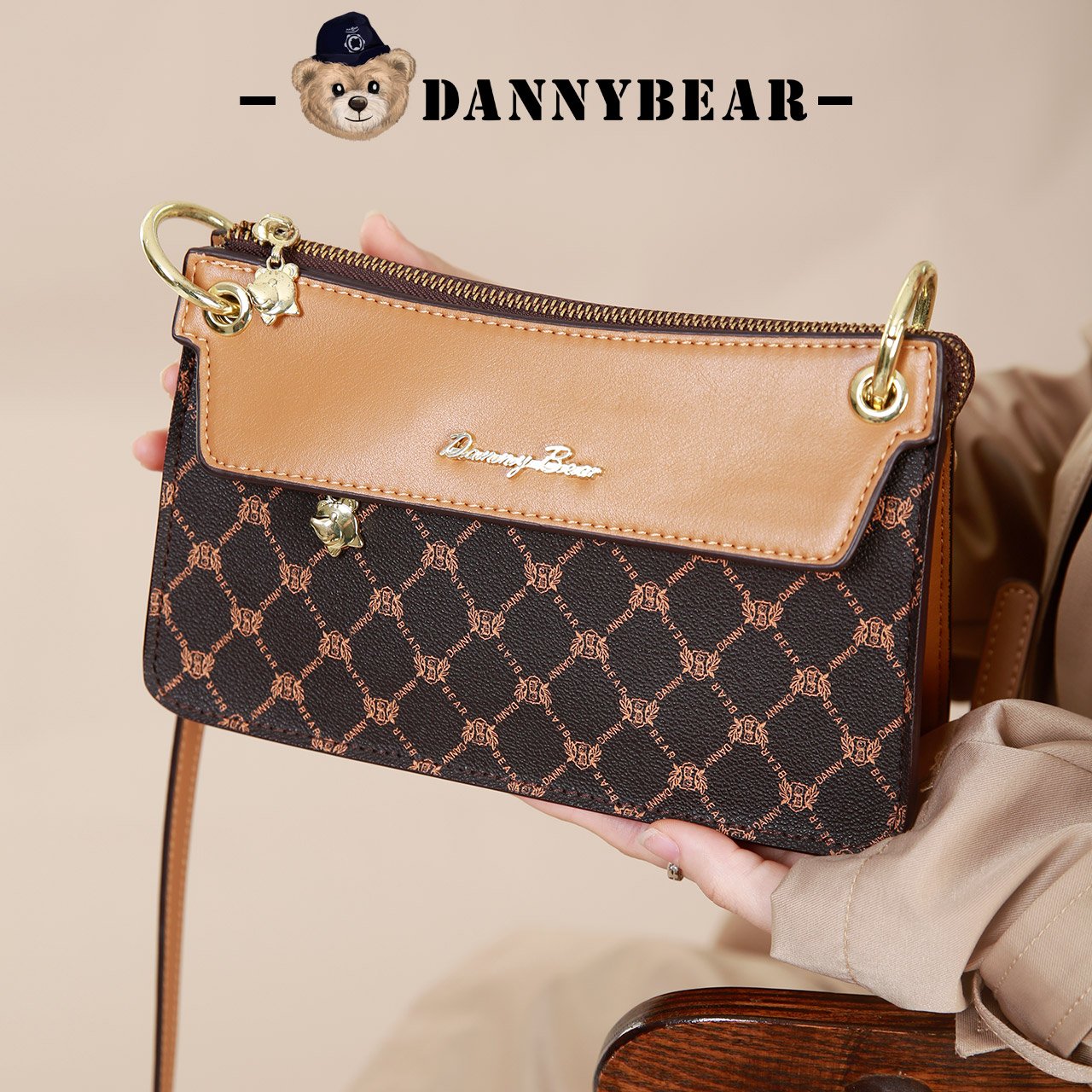 #J#DANNYBEAR轻奢斜挎包经典格仔熊小方包百搭斜挎包DKB2826017