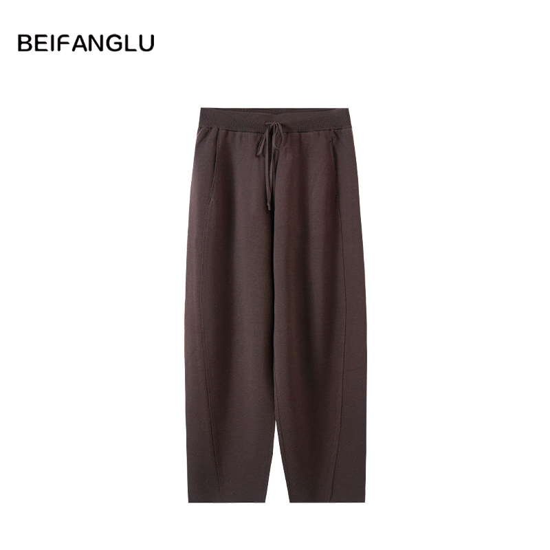 北方鹿 2025冬新款百搭精纺羊毛裤宽松针织休闲舒适哈伦裤251532