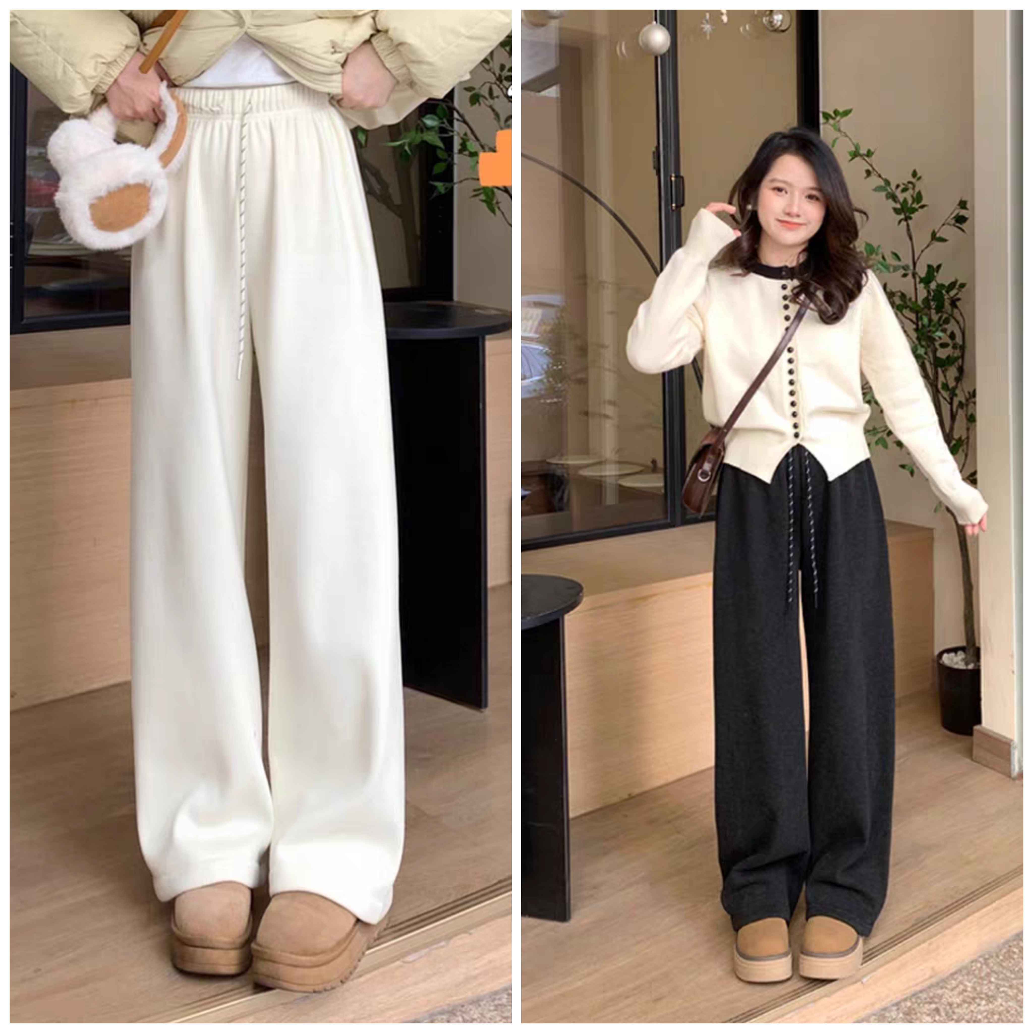 加绒加厚糯米裤松紧腰宽松2025冬季垂感阔腿裤百搭休闲裤女裤