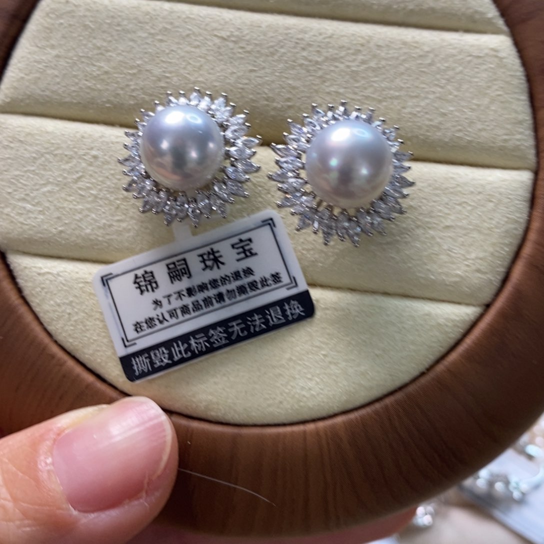 海水珍珠耳饰银S925镶嵌
