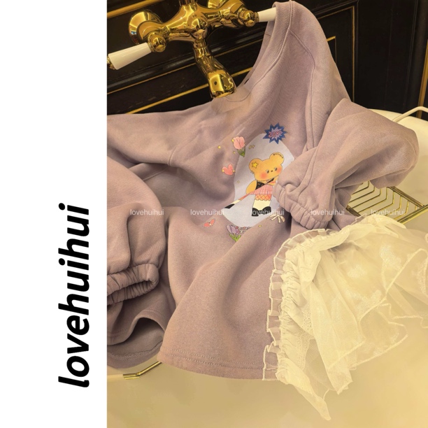 lovehuihui 《小熊的星空梦境》韩国甜美风加绒可爱卡通印花卫衣女