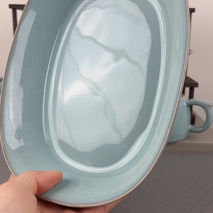 微瑕汝窑天青釉圈足水仙盆