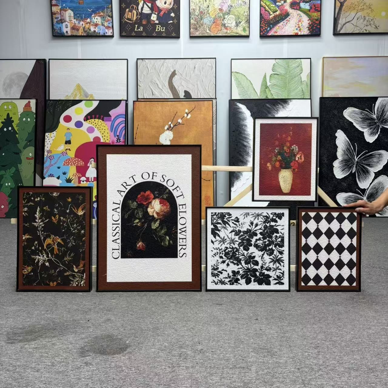 美式轻奢客厅装饰画小众高级感组合画复古法式沙发背景墙花卉500