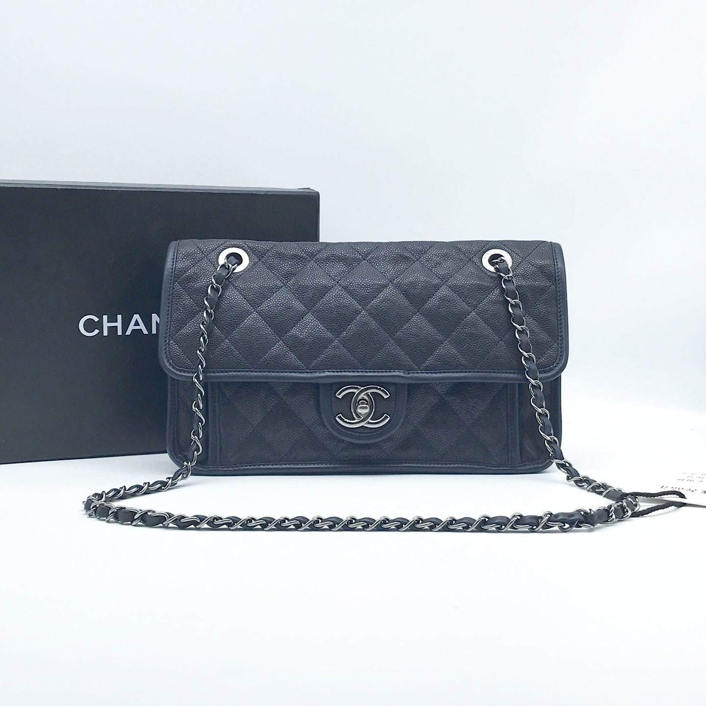 95新 Chanel/香奈儿 洋诚二手 香奈儿蓝黑色单肩包