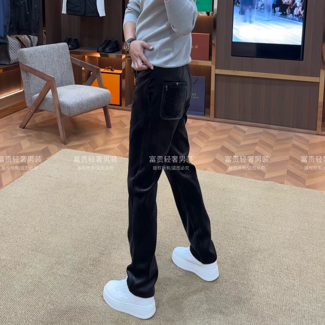 【金丝绒】P*家秋冬男士轻奢时尚加厚免烫直筒休闲裤25168