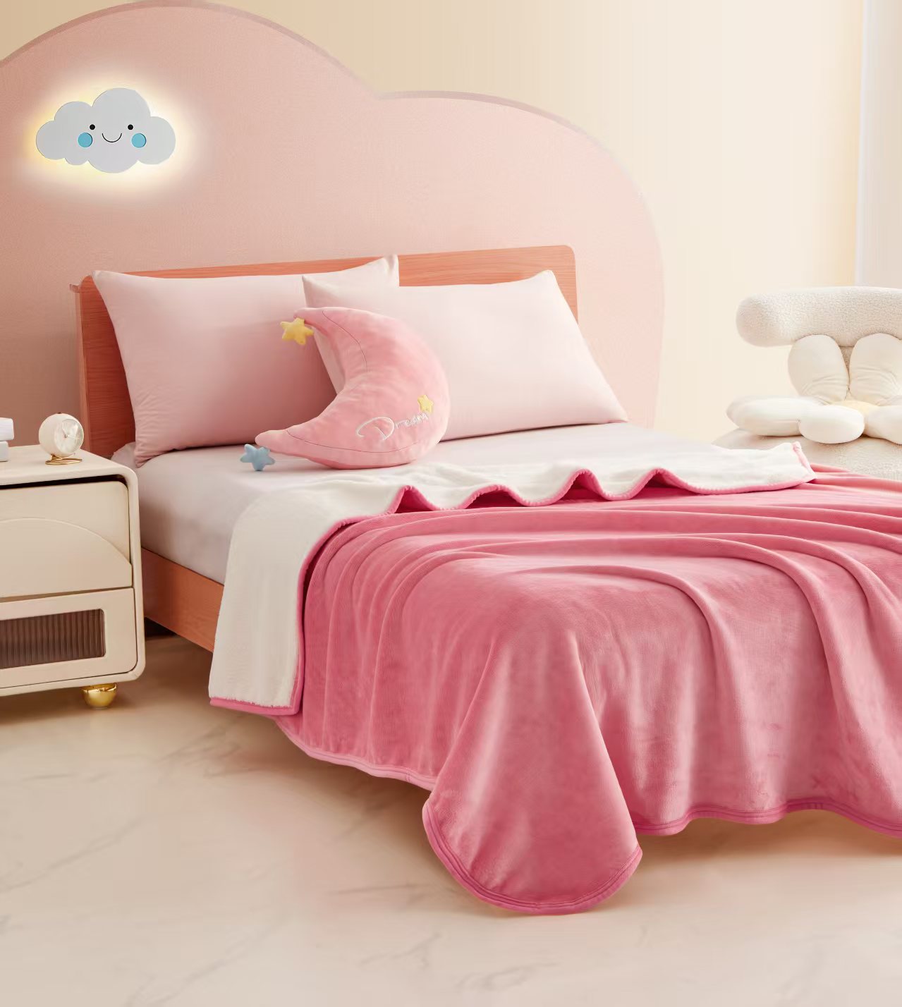 粉色双层加厚法兰绒仿羊羔绒盖毯 午睡毯 汽车毯 