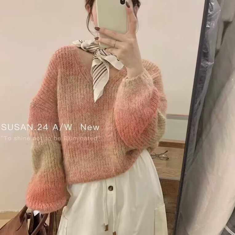 油画羊驼马海毛毛线渐变diy手工毛衣编织帽子围巾细线披肩