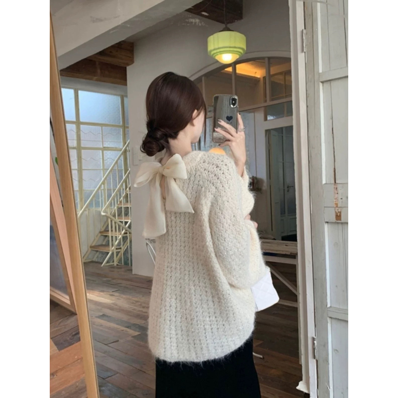 复古甜美蝴蝶结blingbling毛衣