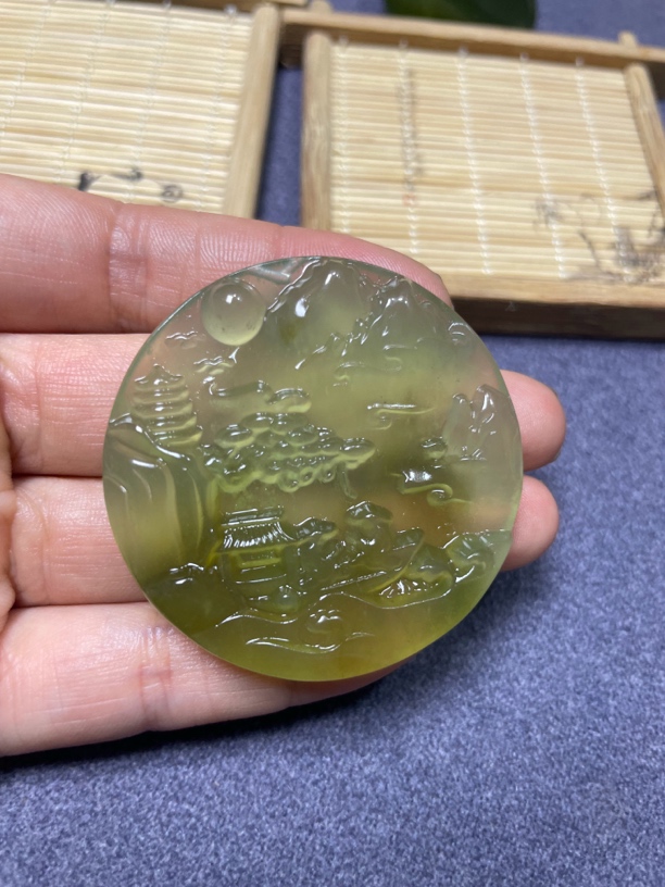 岫玉挂件天然玉石吊坠山水牌玉挂件玉吊坠