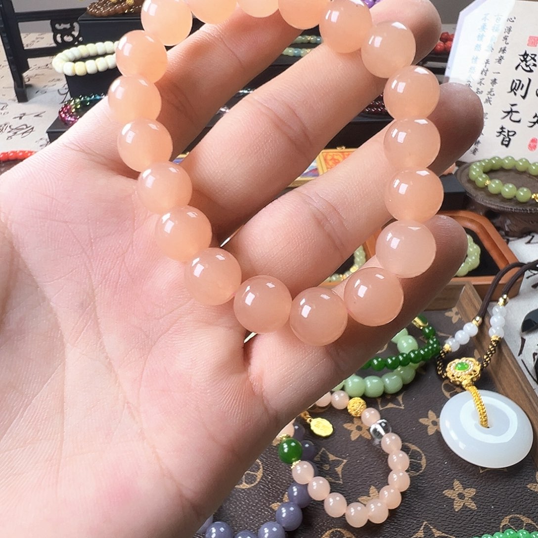 石英石粉色素圈手串