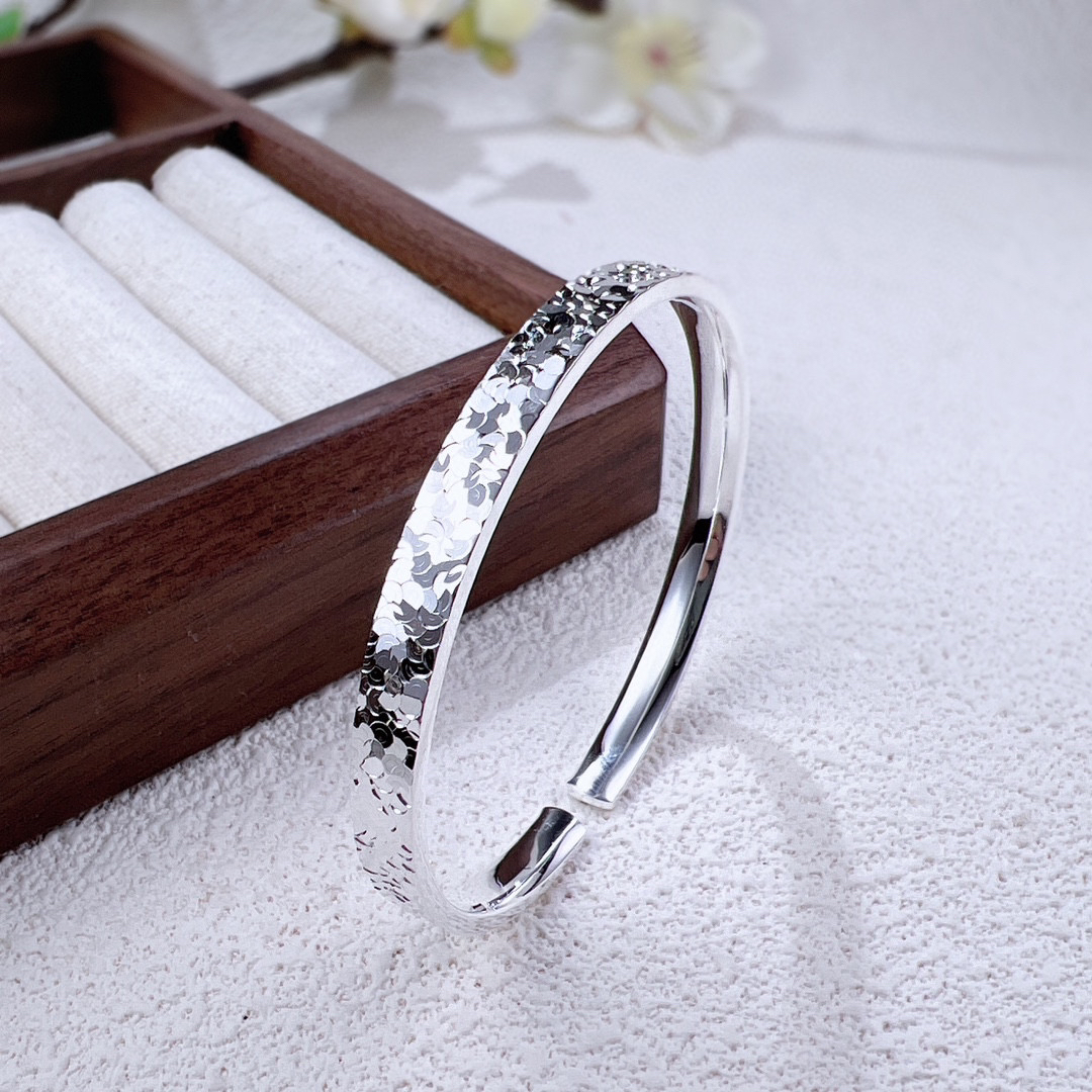 足银手镯 实拍22克银大福足银999.9开口碎冰冰手镯纯银实心精工镯