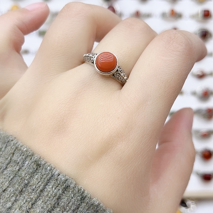 玛瑙/玉髓戒指银S925镶嵌925银