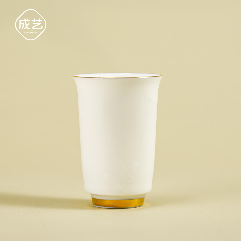 成艺隐雕蝶恋禅韵杯手工主人杯陶瓷德化白瓷中式大号品茗杯