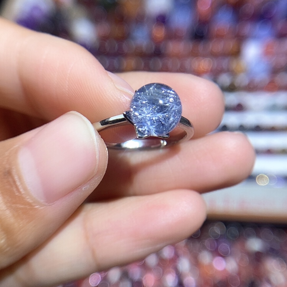 水晶蓝发晶戒指银S925镶嵌开**心