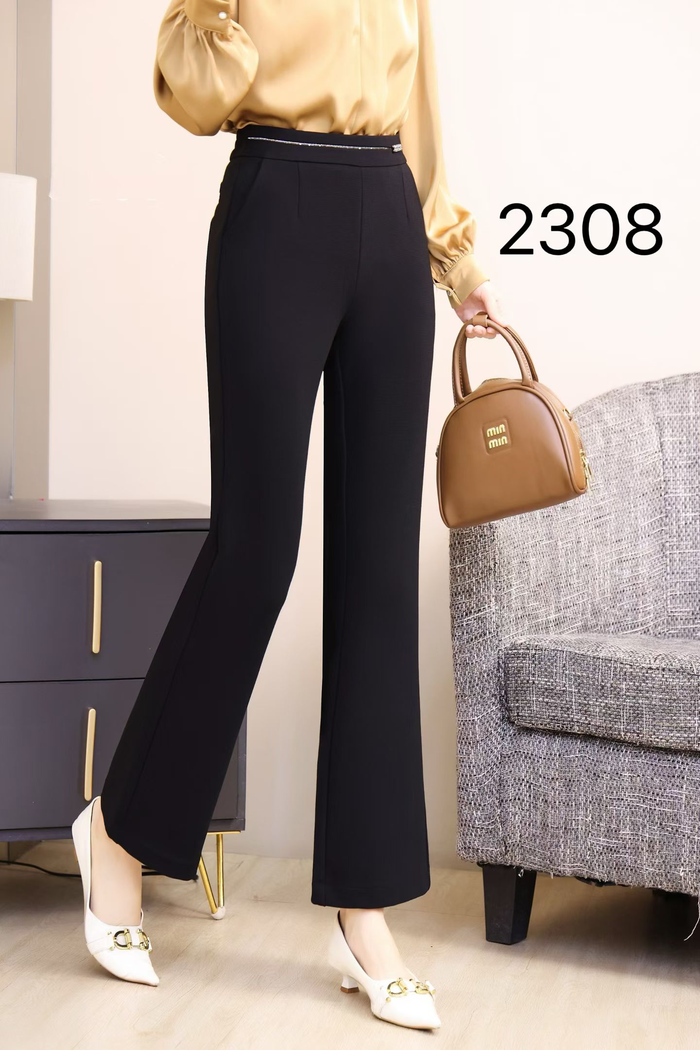 【衣联服饰】精品妈妈早秋高腰微喇长裤2308