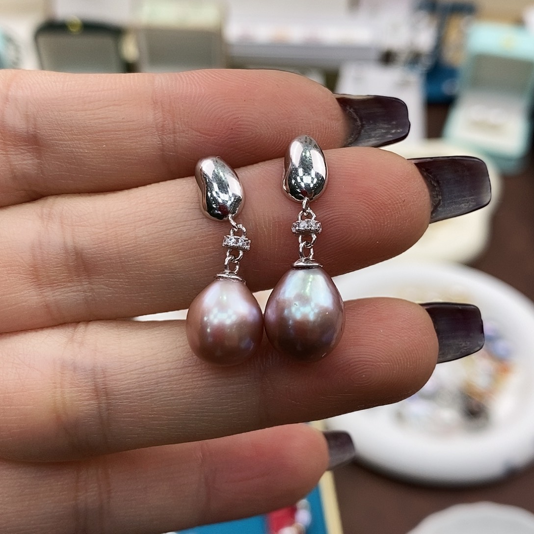 银S925镶嵌耳饰淡水珍珠