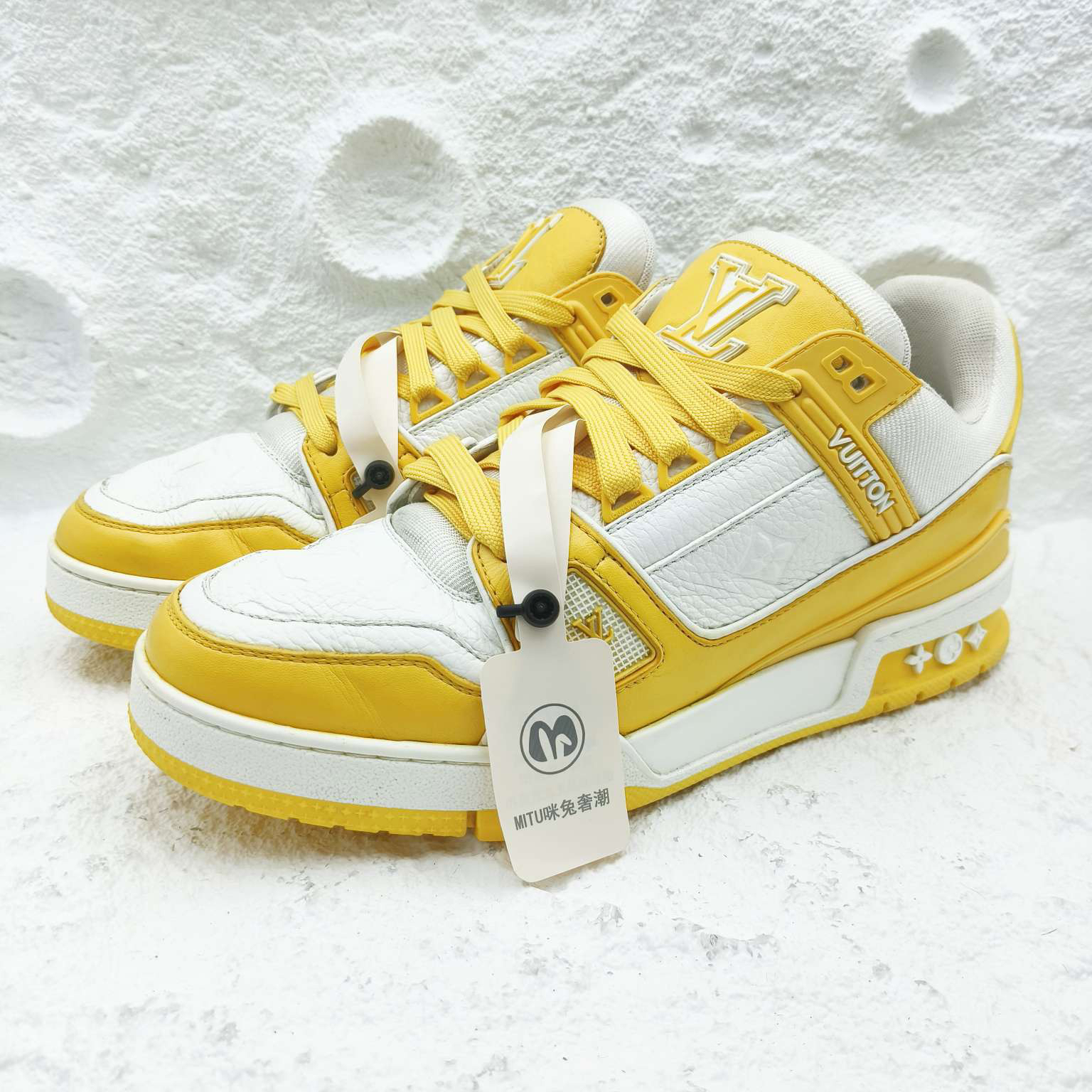 99新 LouisVuitton/路易威登 7.5码/41.5码黄白Trainer板鞋