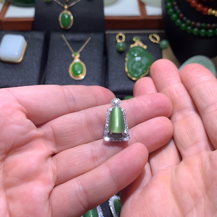 和田玉颈饰银S925镶嵌