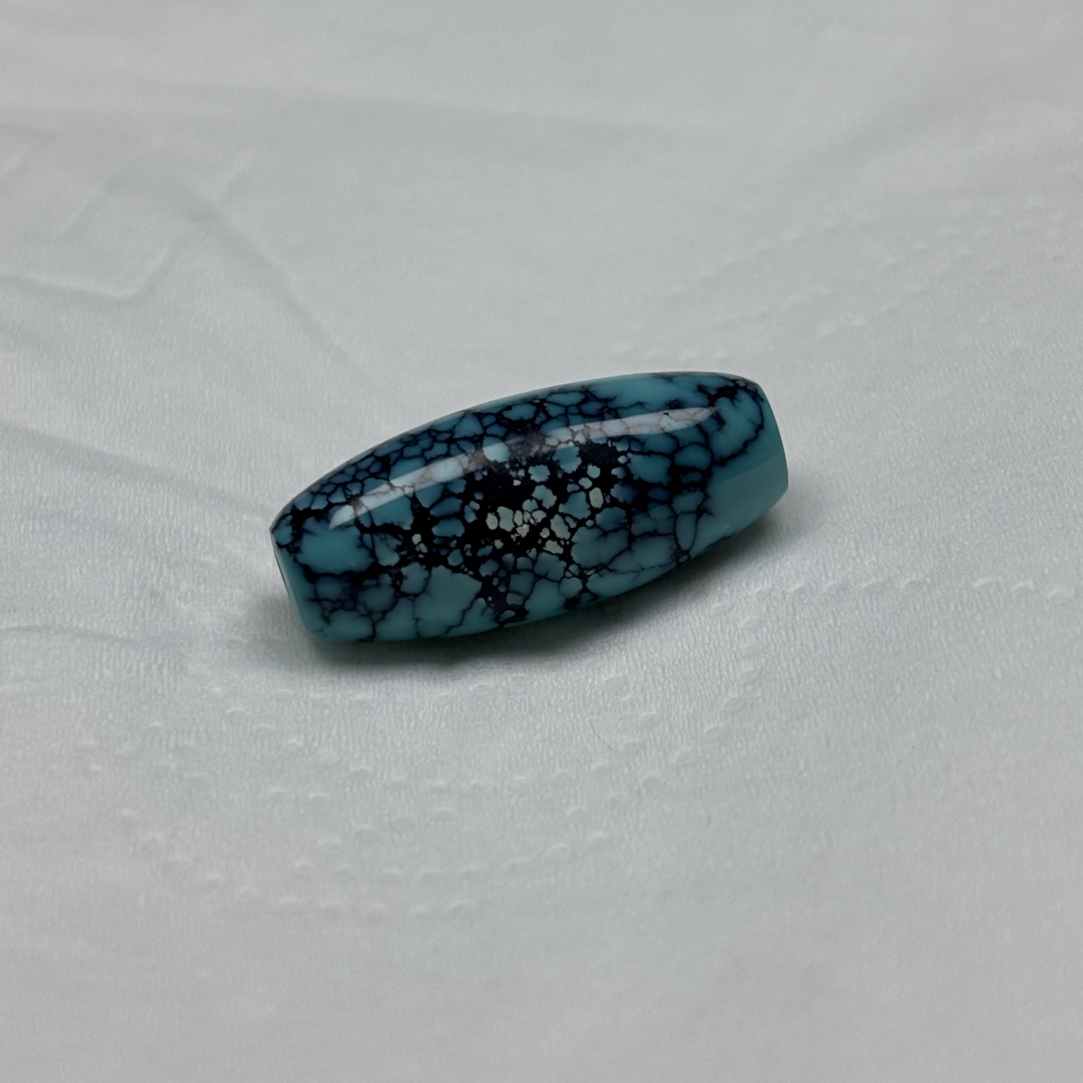 湖北十堰天然原矿绿松石网花桶珠