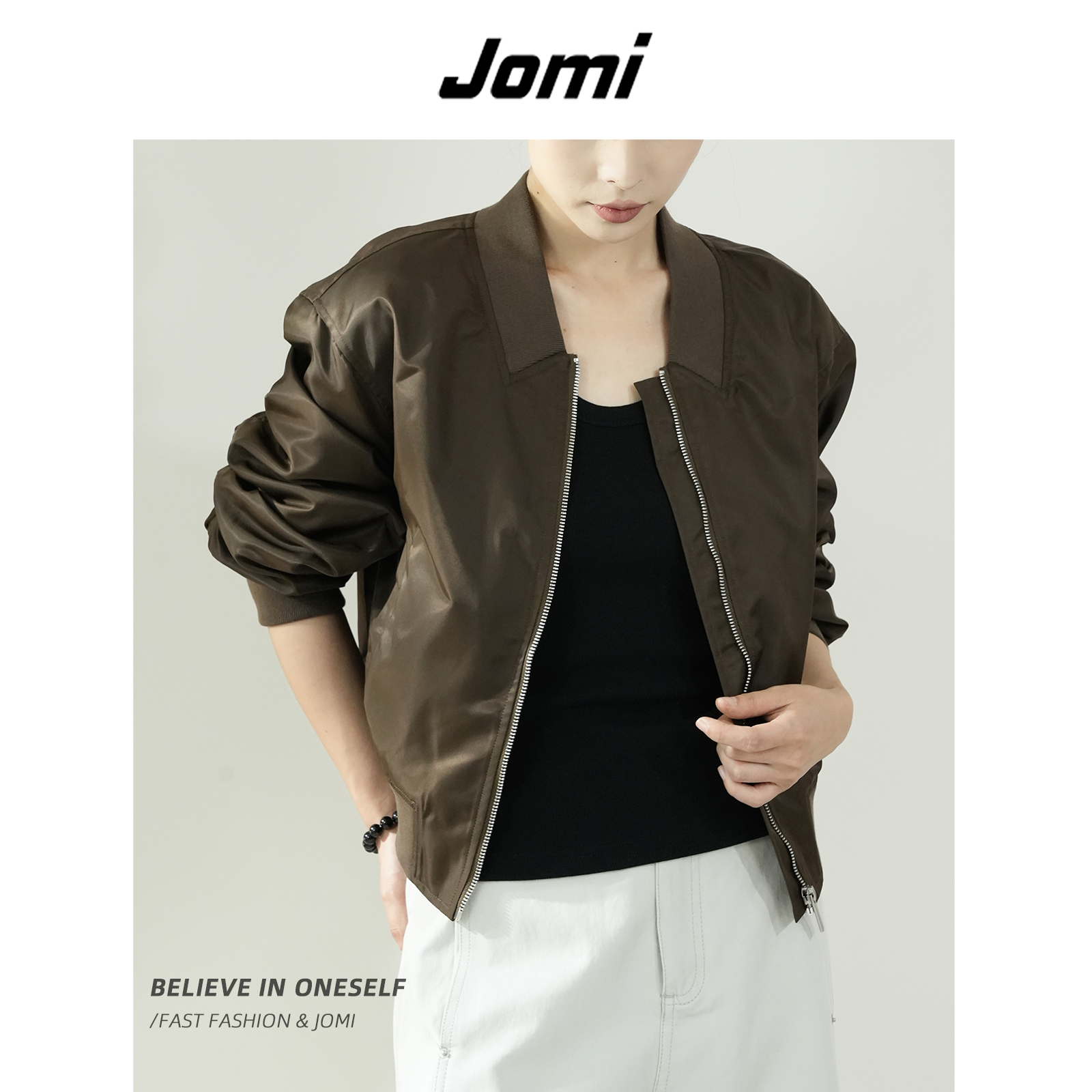 JOMI短款棒球领夹克女秋新款宽松拉链多色休闲外套