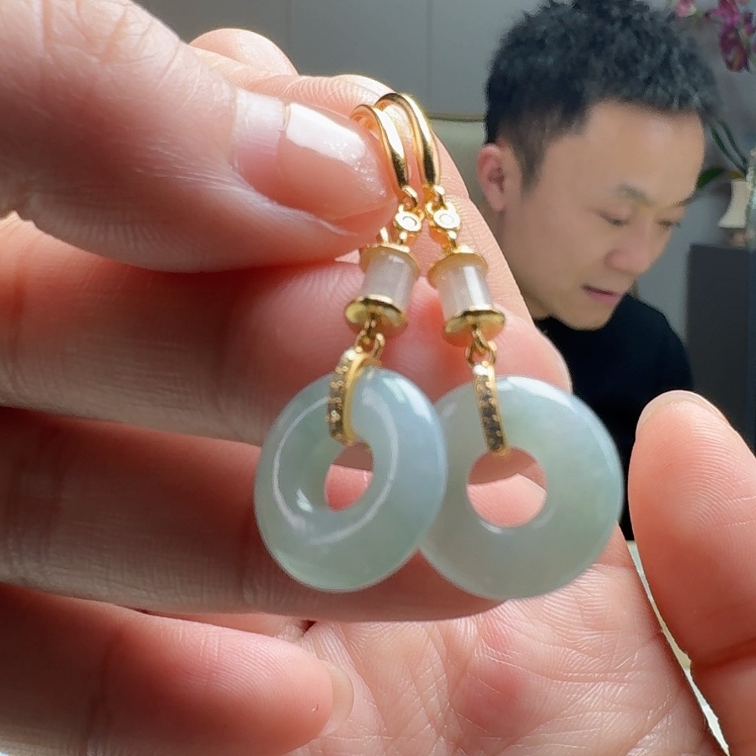 翡翠耳饰银S925镶嵌天然