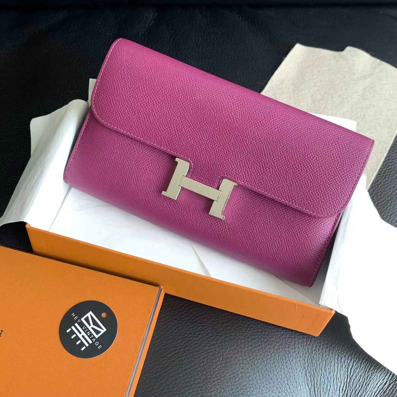 95新 Hermes/爱马仕 紫色金扣康康钱包 14355694
