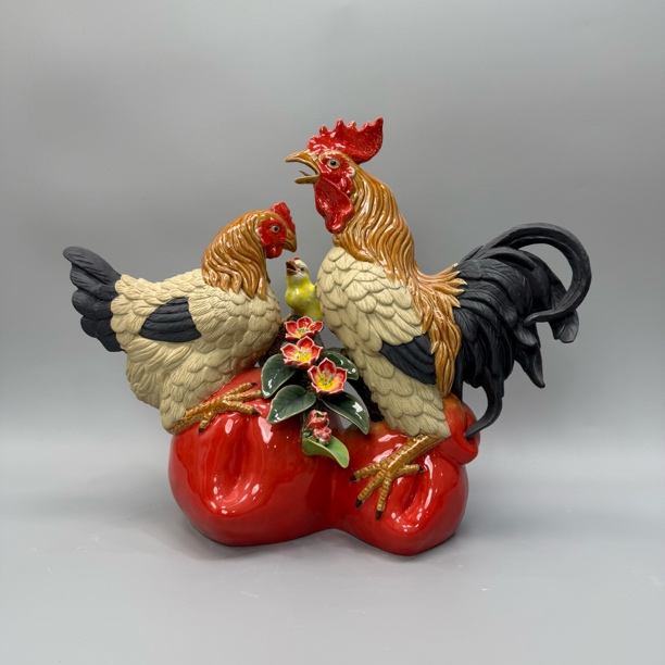 【合家兴旺】石湾公仔-鸡摆件长度44宽20高41高档玄关陶瓷