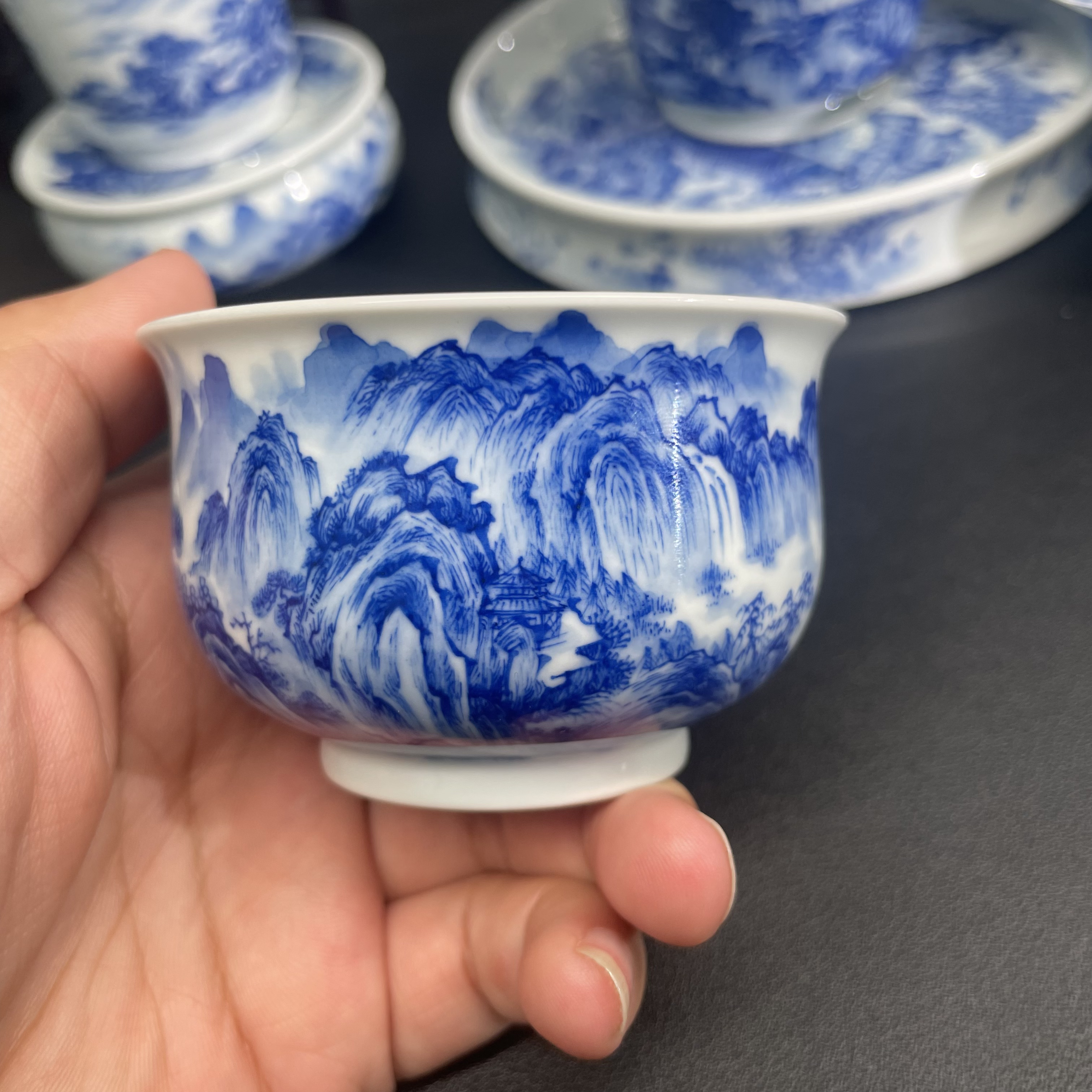 川行手作纯手绘青花山水炉式杯（瑕疵品特价不退不换）